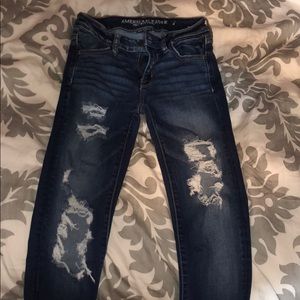 american eagle dark wash ripped jeggings